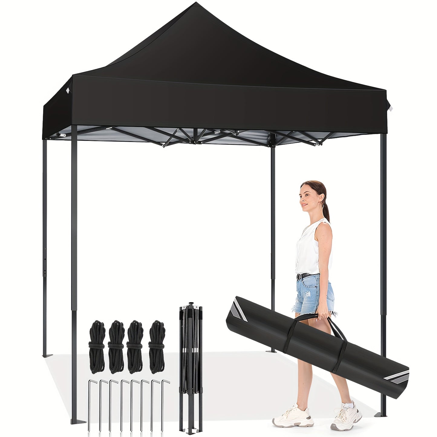 2×2m Pop Up Tent, Folding Gazebo, No Side Walls, With Portable Bag, Easy To Set Up, Height Adjustable, Small Volume For Easy Carrying, Oxford Cloth, Commercial Canopy, Suitable For Camping, Market Stalls, Parties, Beaches, C