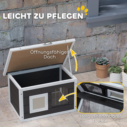 Kattenhuis – Huisdierhuisje – Houten Kattenhut – Knus Dierenverblijf – Krabpaal Mat – Grijs – Waterafstotend Grenenhout – Inclusief Deurflap en Krabmat