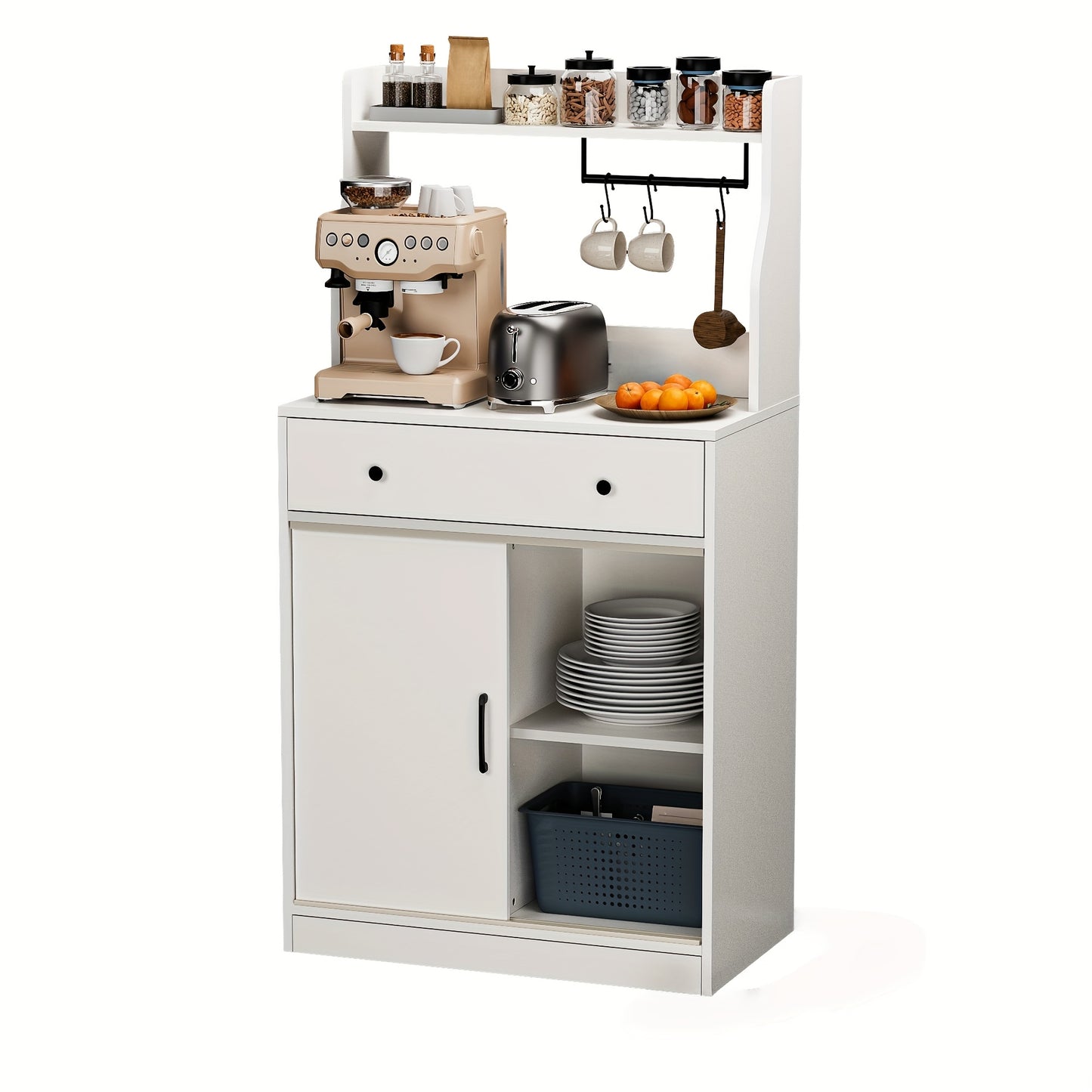 Sideboard Kast Wit – Buffetkast – Opbergkast – Dressoir – Kast Met Laden – Verstelbare Planken – Massief Hout & Spaanplaat – Vrijstaand – Compact 70x40x134 cm