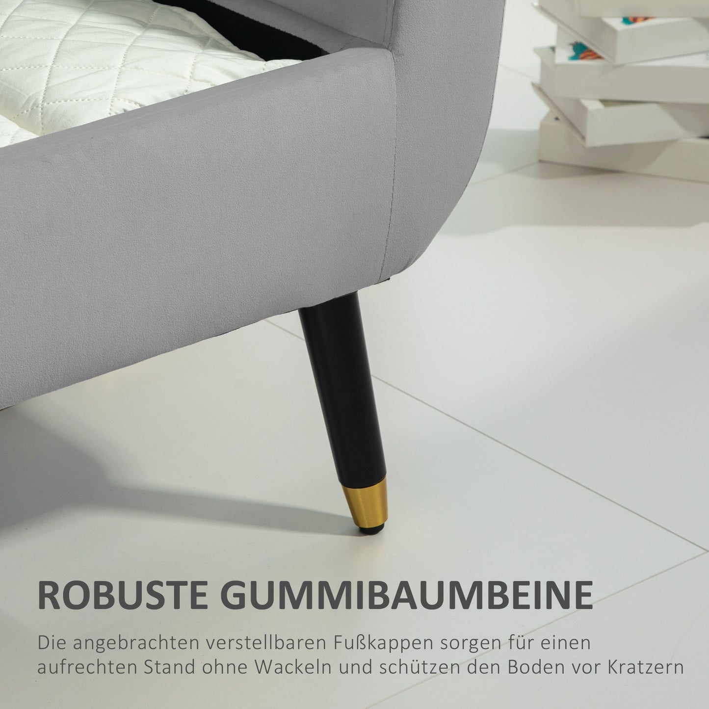 Opbergbank – Opbergbank – Zitbank – Bankje – Halbank – Fluweelachtig Polyester – Stevig Rubberwood – Lichtgrijs – 107x42x65 cm – Met Armleuningen – Met Opbergruimte
