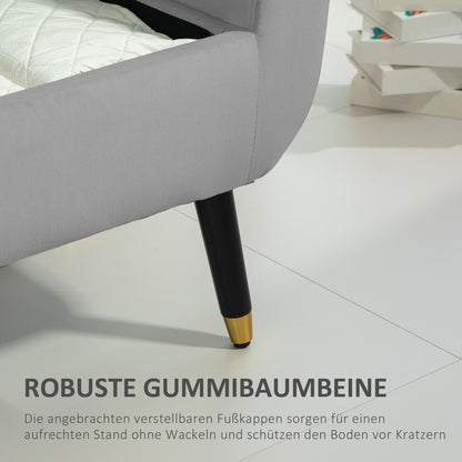 Opbergbank – Opbergbank – Zitbank – Bankje – Halbank – Fluweelachtig Polyester – Stevig Rubberwood – Lichtgrijs – 107x42x65 cm – Met Armleuningen – Met Opbergruimte