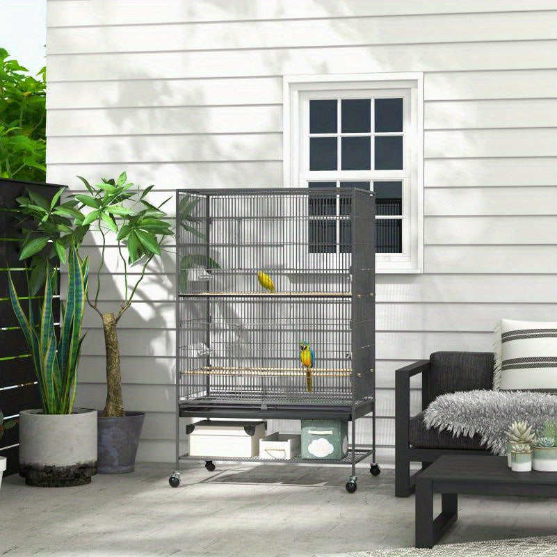 Kleindierkooi – Vogelkooi – Knaagdierkooi – Hamsterkooi – Dierenkooi – Ruim Design 94x57x153 cm – Met Deur en Wielen