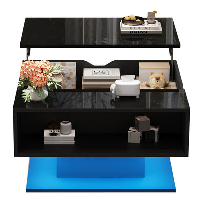 Salontafel – Koffietafel – Woonkamertafel – Bijzettafel – Midden tafel – Hydraulisch Hefmechanisme – Hoogglans Zwart – Ruime Opbergplank – Stevige Constructie