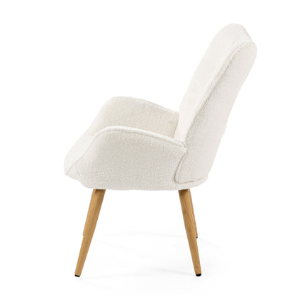 Loungestoel – Fauteuil – Leunstoel – Relaxstoel – Zithoekstoel – Scandinavisch Design – Fleece Bekleding – Houten Poten – Wit – 72x62x90,5 cm