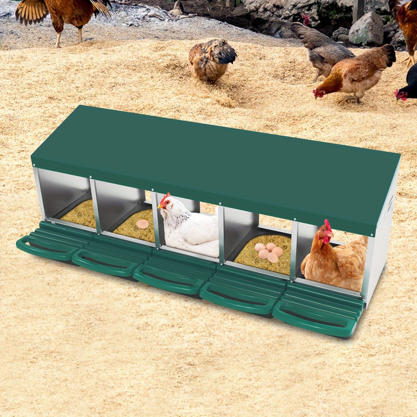 Kippenhok – Kippenren – Nestkast – Legnest – Nestbox – 5 Compartimenten – Gegalvaniseerd Staal – Ventilatie