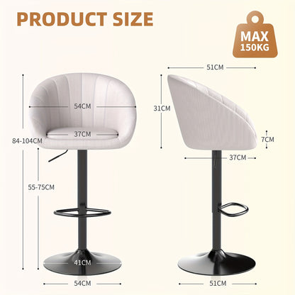 Receptiestoel – Wachtruimtestoel – Vergaderstoel – Eetkamerstoel – Bureaustoel – Hoogte Verstelbaar – Luxe Beige Linnen Bekleding – Met Ergonomische Rugleuning – Set van 2