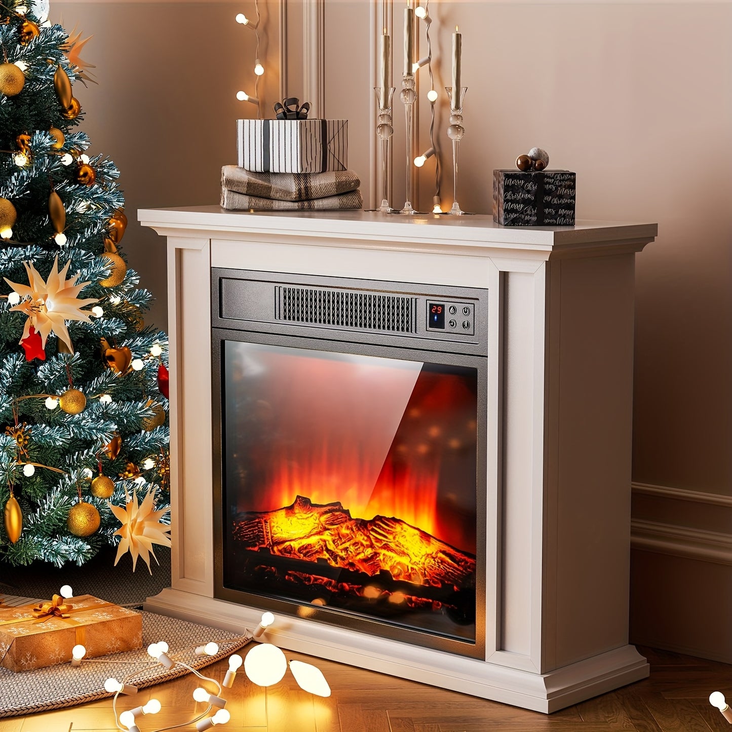 Elektrische Haard – Sfeerkachel – Inbouwhaard – Vloerhaard – Haardmantel – Zwarte Vrijstaande Haard – Realistisch Vlameffect – 2000 Watt Verwarming