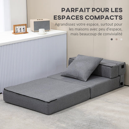 Sofa Bed – Slaapbank – Bedbank – Slaapstoel – Convertible Fauteuil – Grijs Stof – Removable Kussen – Comfortabel & Praktisch