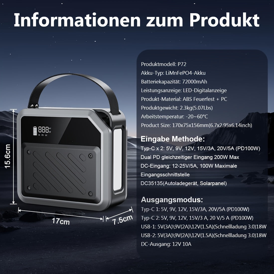 Draagbare Zonnestroomcentrale – Powerstation – Mobiele Accu – Noodstroomvoorziening – Outdoor Powerbank – 270Wh – 2x 100W USB-C PD Snelladen – Lithium LiMnFePO4 Batterij met Spotlight