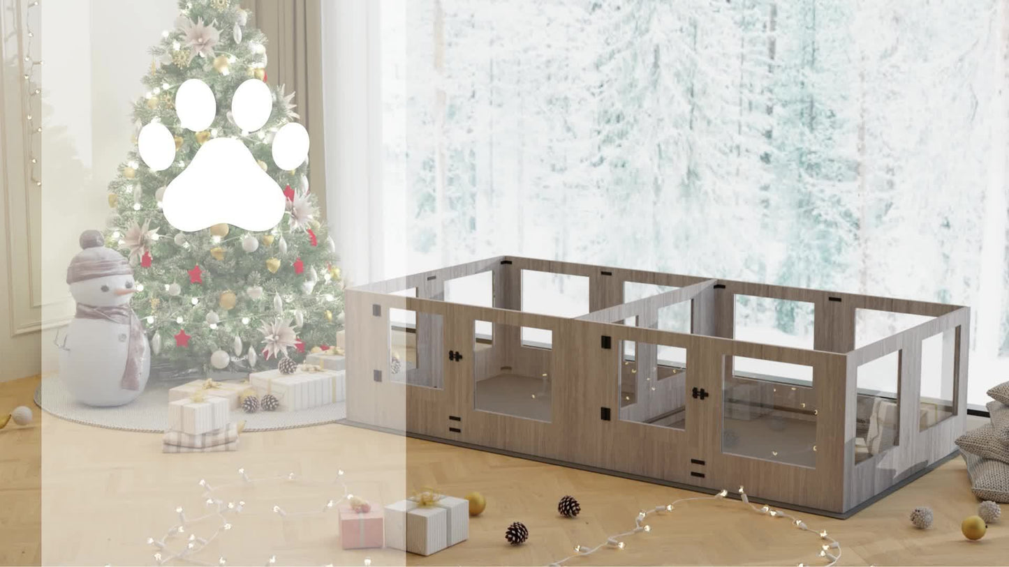 Puppyren – Puppybox – Hondenren – Hondenbench – Opfokbox – Tempered Glass & Houten Frame – 60 cm Hoogte met Beschermrails en Waterdichte Antislip Mat