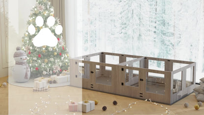 Puppyren – Puppybox – Hondenren – Hondenbench – Opfokbox – Tempered Glass & Houten Frame – 60 cm Hoogte met Beschermrails en Waterdichte Antislip Mat