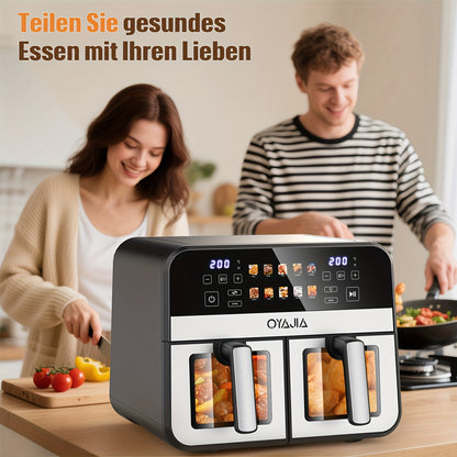 Dual Zone Airfryer – Heteluchtfriteuse – Airfryer Met Dubbele Mand – Gezonde Friteuse – 2 Bakken – 10,5L – Roestvrij Staal – 10 Voorgeprogrammeerde Kookfuncties