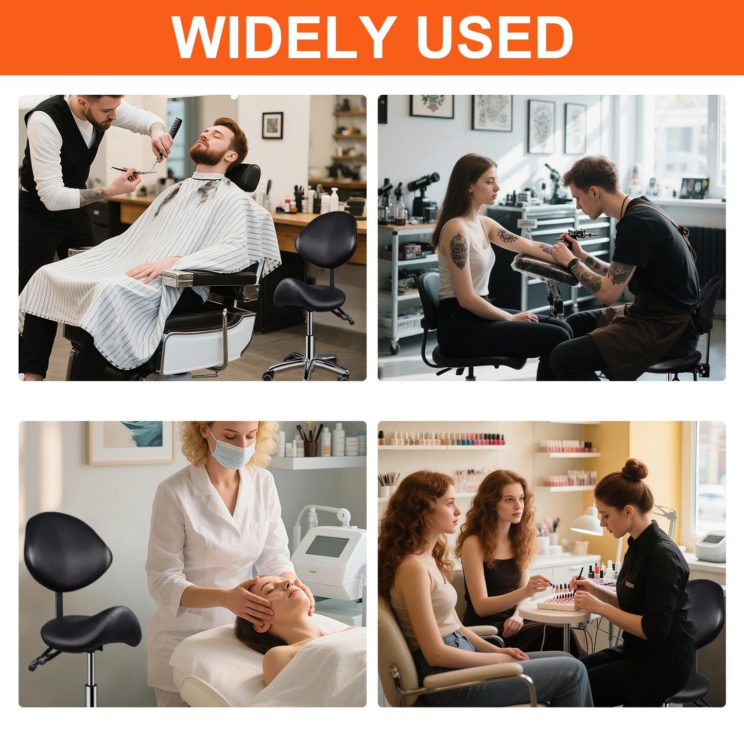 Werkkruk Zadelkruk Kruk Met Wieltjes Salonkruk Verstelbare Zadelstoel – Ergonomisch Zadelontwerp – Verstelbare Hoogte 52-68 cm – Stevige Zwenkwieltjes – Zwart/Wit