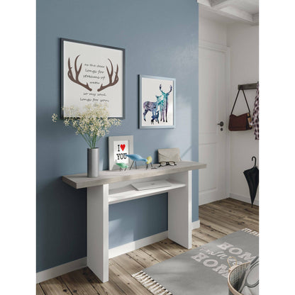 Arila Extendable Table, Book-Style Opening with Extendable Top, Foldable Side Console Table, 120x35x77 cm, White and Cement