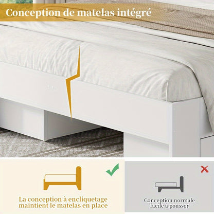Tweepersoonsbed – Bed met Opberglades – Opbergbed – Boxspring Alternatief – Bedframe met Laden – Stevig Massief Houten Frame – Modern Minimalistisch Design