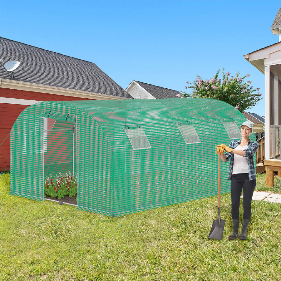 Arched Flower House, Plastic Greenhouse with 4/6/8 Windows, Tomato Greenhouse, Plastic Tent, Plant Tent, Plastic Greenhouse for Garden, Garden Tunnel with Mosquito Net And Door with Galvanized Steel Frame, 3X4X2m/3X6X2m/3X8X2