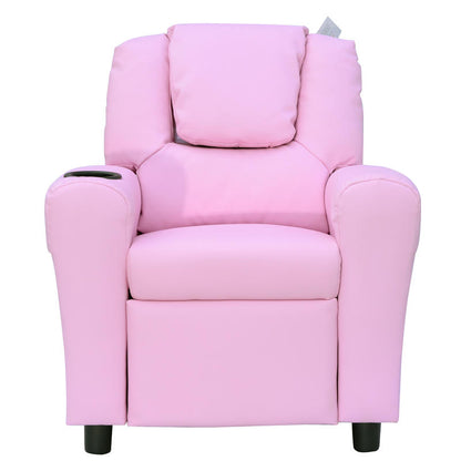 Relaxfauteuil – Relaxstoel – Zetel – Fauteuil – Lounge Chair – Compact Formaat – Hardhouten Frame – Roze – Handmatig Verstelbaar – Met Cup Holder