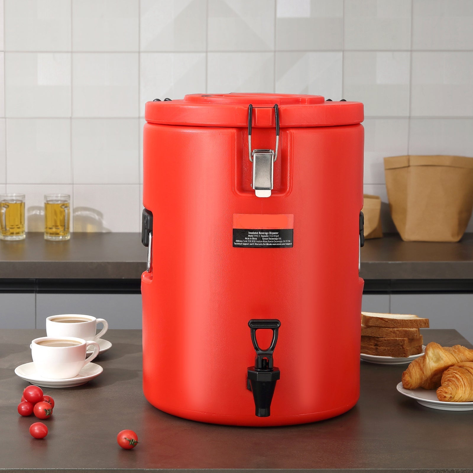 Grote Drankendispenser – Isolerende Dispenser – Thermoskan – Koffiedispenser – 17,2 Liter – Roestvrij Staal – 10 Uur Warmtebehoud - QUORE