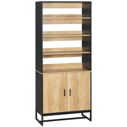 Keukenkast – Buffetkast – Dressoir – Opbergkast – Keukenkastje – Zwart/Natuurlijk Hout – 4 Verstelbare Planken – 75x35x175 cm
