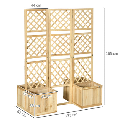 Tuinscherm – Privacy Scherm – Tuinafscheiding – Vouwscherm – Bloembak Scherm – Drievoudig Vouwbaar – Natuurlijk Hout – 133x62x165 cm – 4 Geïntegreerde Bloembakken