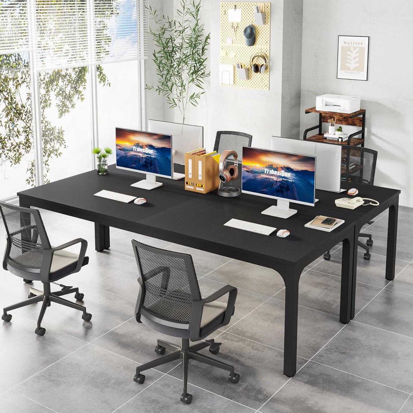 Modern Bureau – Computertafel – Werktafel – Kantoortafel – Tweepersoons Bureau – 200x70x75 cm – Robust Stalen Frame – Zwart