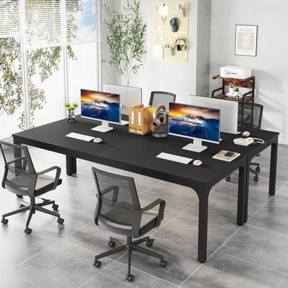 Modern Bureau – Computertafel – Werktafel – Kantoortafel – Tweepersoons Bureau – 200x70x75 cm – Robust Stalen Frame – Zwart