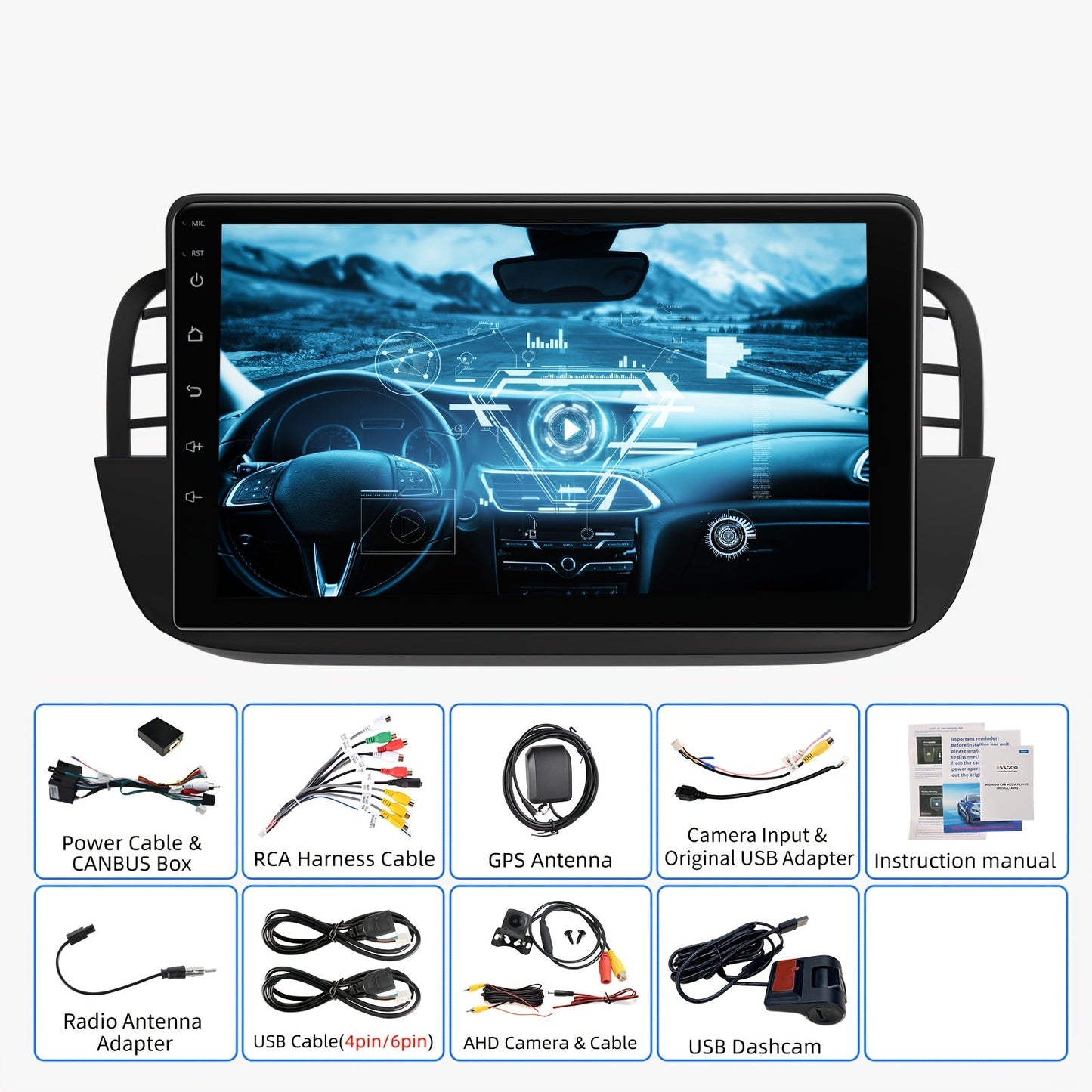 Android 14 Autosysteem – Autostereo – Multimedia Systeem – Navigatie – Autoradio – 9 Inch HD Touchscreen – Achteruitrijcamera & USB Dashcam