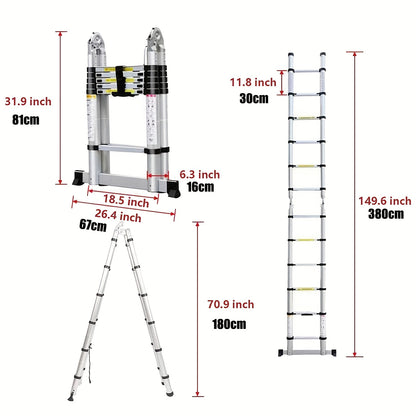 Telescoopladder – Uitschuifladder – Vouwladder – A-Frame Ladder – Trapladder – 5 Meter Hoogte – Roestvrij Staal