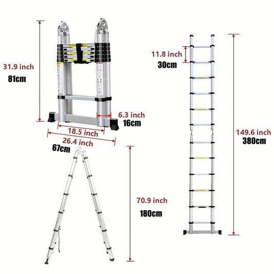 Telescoopladder – Uitschuifladder – Vouwladder – A-Frame Ladder – Trapladder – 5 Meter Hoogte – Roestvrij Staal