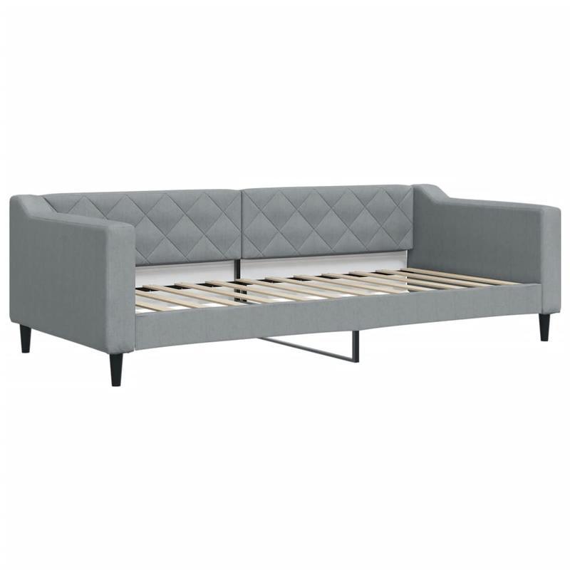 Slaapbank – Bedbank – Bankbed – Logeerbed – Opklapbed – Lichtgrijs Stof – Uitschuifbaar 90x200 cm – Massief Hardhouten Frame