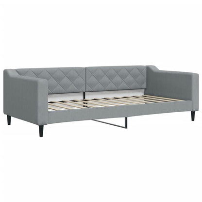 Slaapbank – Bedbank – Bankbed – Logeerbed – Opklapbed – Lichtgrijs Stof – Uitschuifbaar 90x200 cm – Massief Hardhouten Frame
