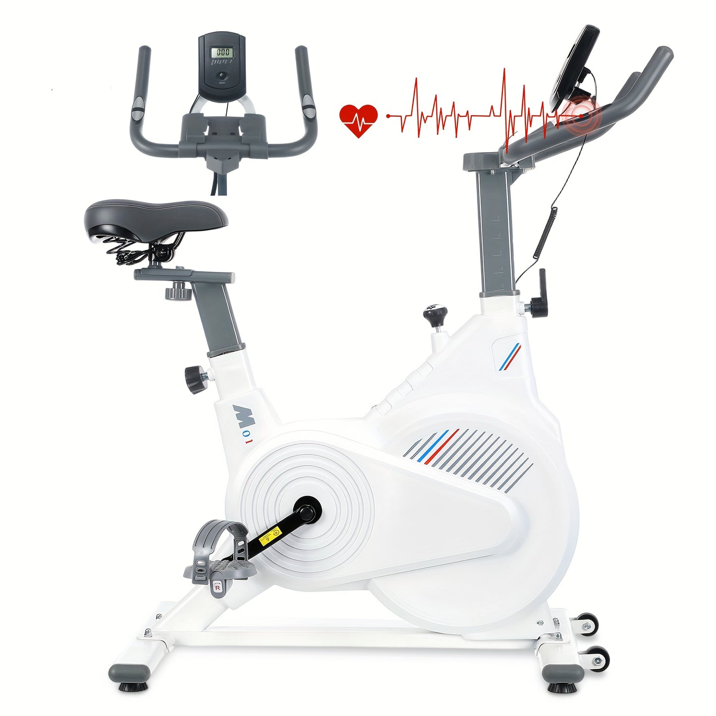 Hometrainer – Fitnessfiets – Fietstrainer – Ergometer – Indoor Bike – Schokabsorberend Frame – Hartslagmeter & Multifunctioneel Display – Wit – Max 150 kg
