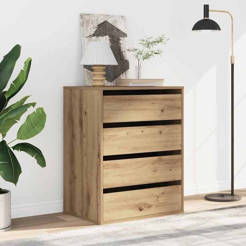 Modern Oak Wood Storage Cabinet with Lockable Drawers - 60x41x76cm Heavy-Duty Chest of Drawers, Oak Veneer-like, Minimalist Modern Organizer for Bedroom, Living Room, Office - Easy Assembly -Standing Furniture Unit (Engine, S