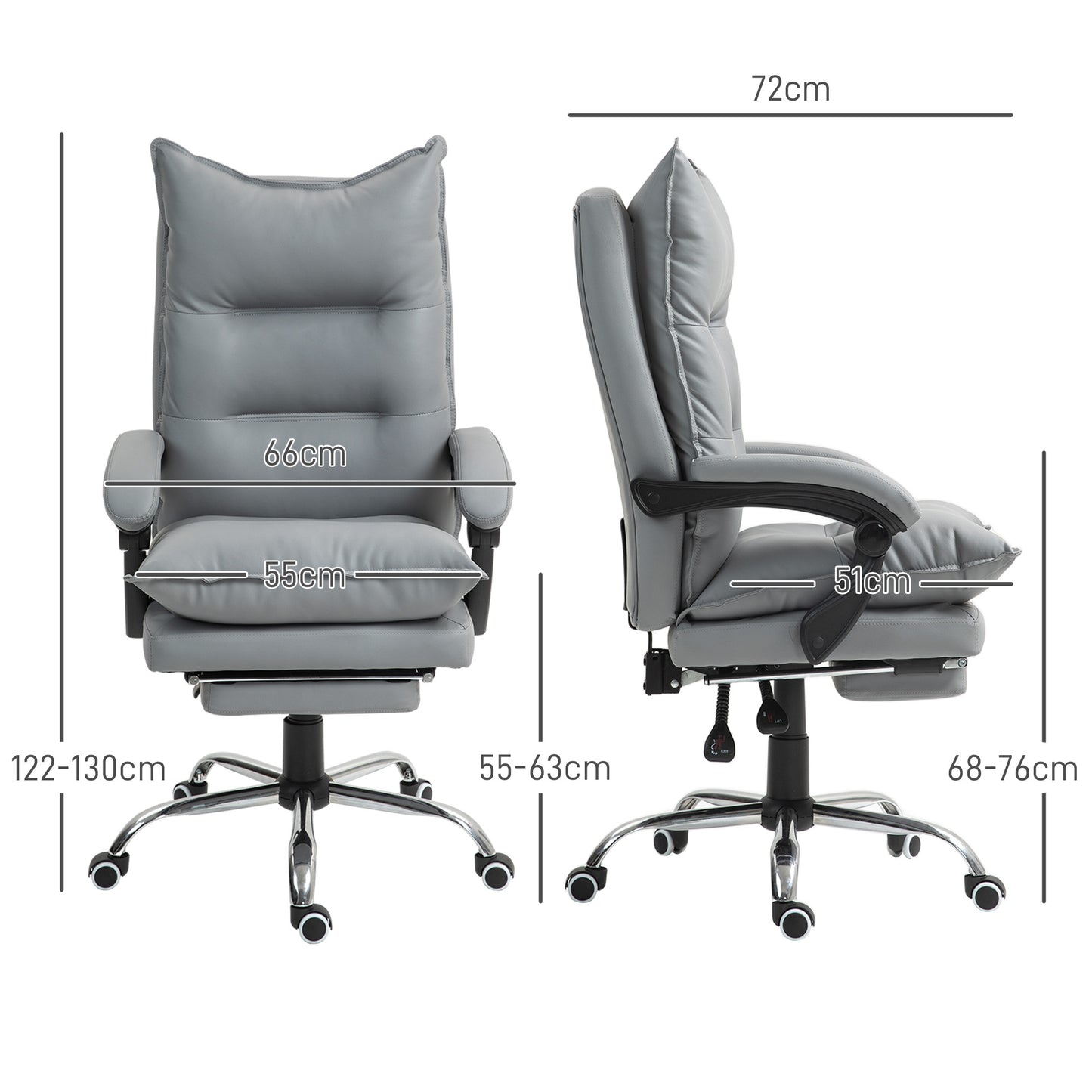 Ergonomische Bureaustoel – Bureaustoel – Werkstoel – Kantoorstoel – PC Stoel – Verstelbare Zithoogte 55-63 cm – Kunstleren Bekleding Donkergrijs