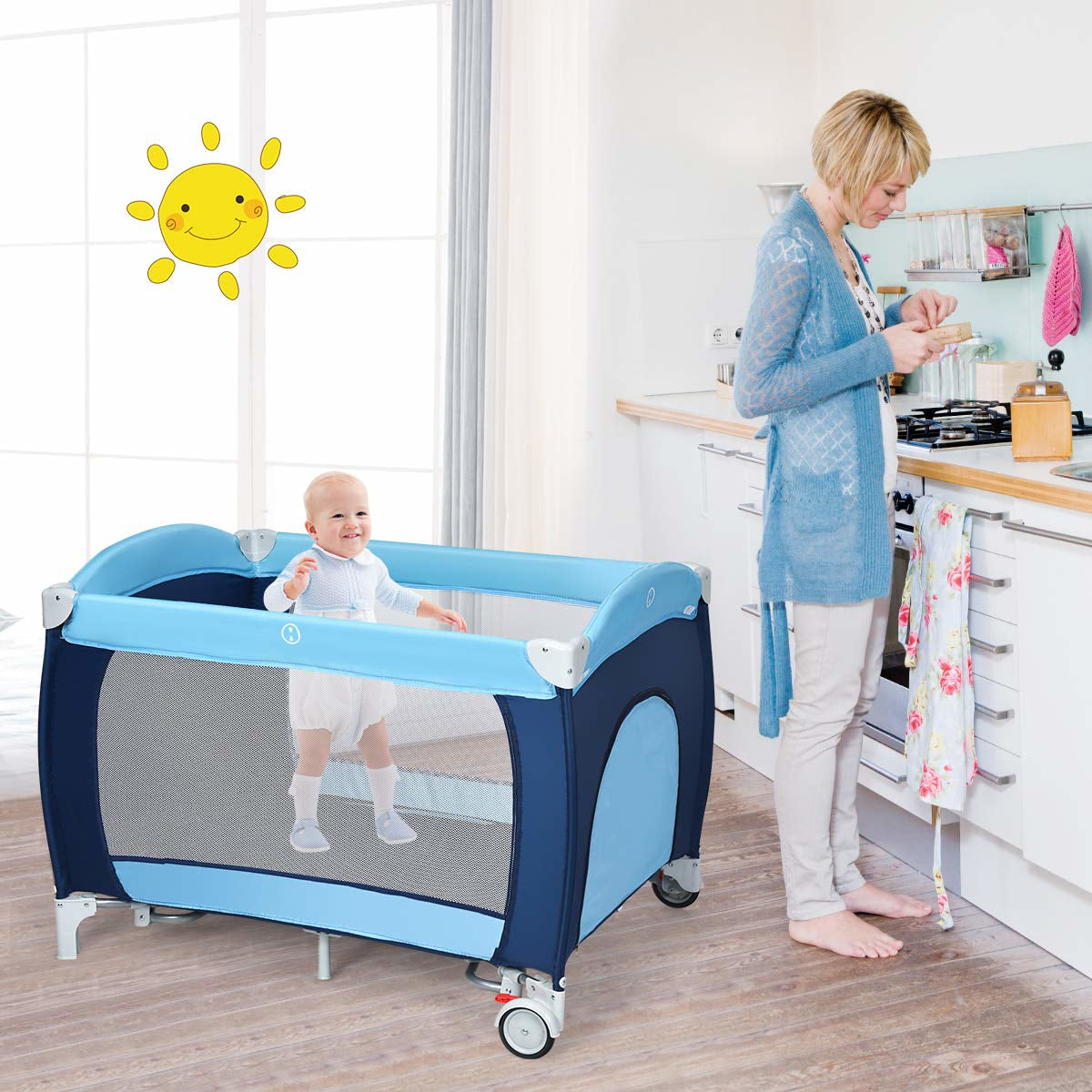 Compact Reisbedje – Opvouwbaar Babybedje – Draagbaar Campingbedje – Reiswieg – Multifunctioneel Babybed – Met Luifel & Muskietennet – 2-Lagen Ontwerp met Opbergruimte