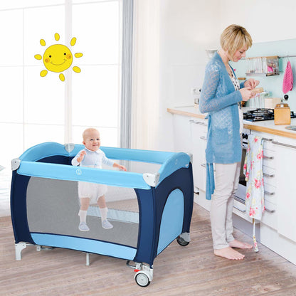 Compact Reisbedje – Opvouwbaar Babybedje – Draagbaar Campingbedje – Reiswieg – Multifunctioneel Babybed – Met Luifel & Muskietennet – 2-Lagen Ontwerp met Opbergruimte