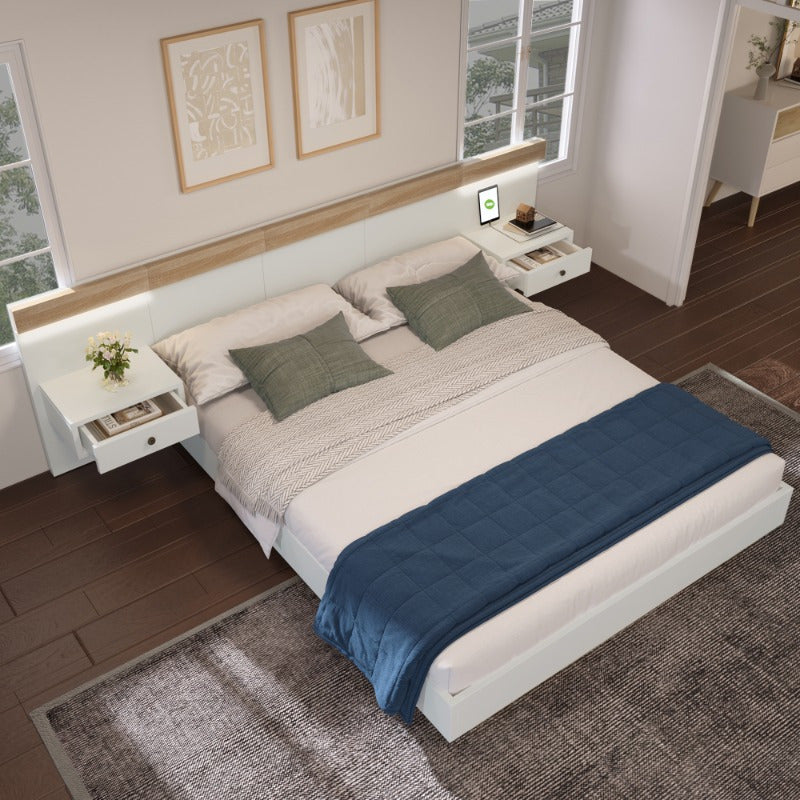Beddenpakket – Slaapkamer Set – Tweepersoonsbed – Bedframe – Nachtkastjes – Sonoma Eiken & Wit Mat – Afmeting 140x200 cm – Volledig Gemonteerd