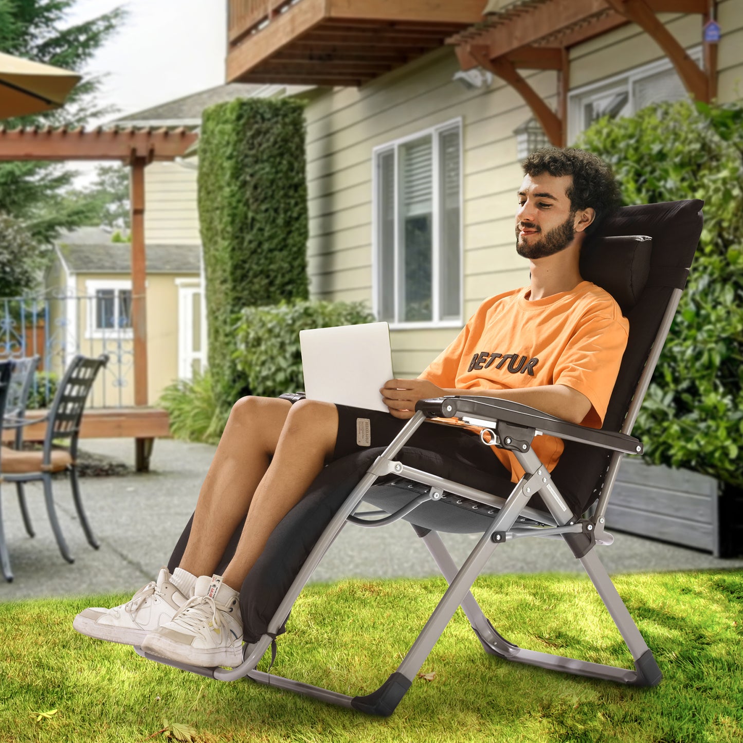 Zero Gravity Relaxstoel – Ligstoel – Loungestoel – Tuinstoel – Relaxfauteuil – Zwart – Verstelbare Ligpositie 90°-170° – Draagkracht 227 kg