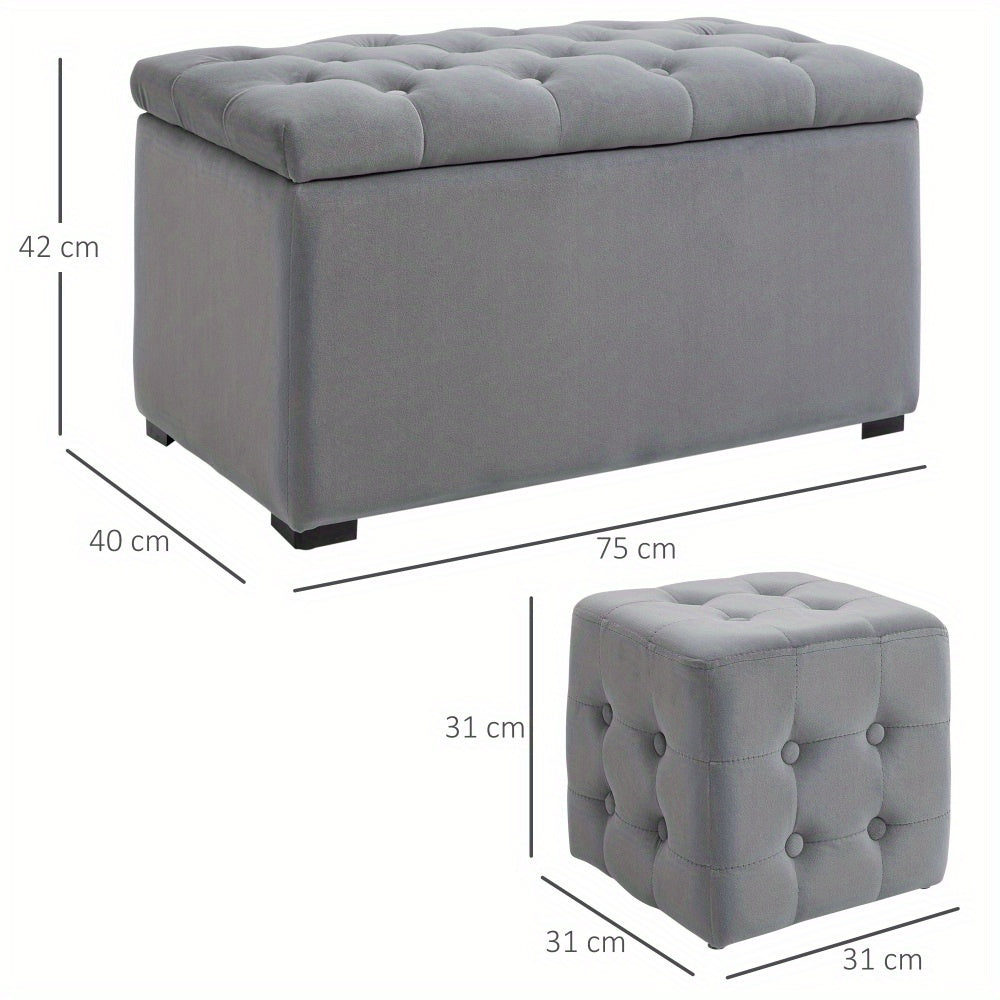 Opbergbank – Zitbank – Halbank – Opbergkist – Poef – 2-zits Inklapbaar – Gestoffeerde Zitting – 130 kg Draagvermogen – 75x40x42 cm