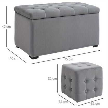 Opbergbank – Zitbank – Halbank – Opbergkist – Poef – 2-zits Inklapbaar – Gestoffeerde Zitting – 130 kg Draagvermogen – 75x40x42 cm