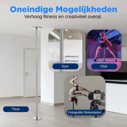 Paaldanspaal – Danspaal – Pole Dance Paal – Fitnesspaal – Spinpaal – Verstelbaar 2,03-2,74 m – Aluminiumlegering Met Roterende En Statische Functie