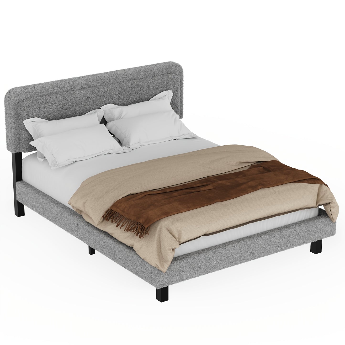 Bedframe – Tweepersoonsbed – Platformbed – Ledikant – Slaapbank – Gestoffeerd Hoofdbord – 160x200 cm – Stevige Houten Lattenbodem