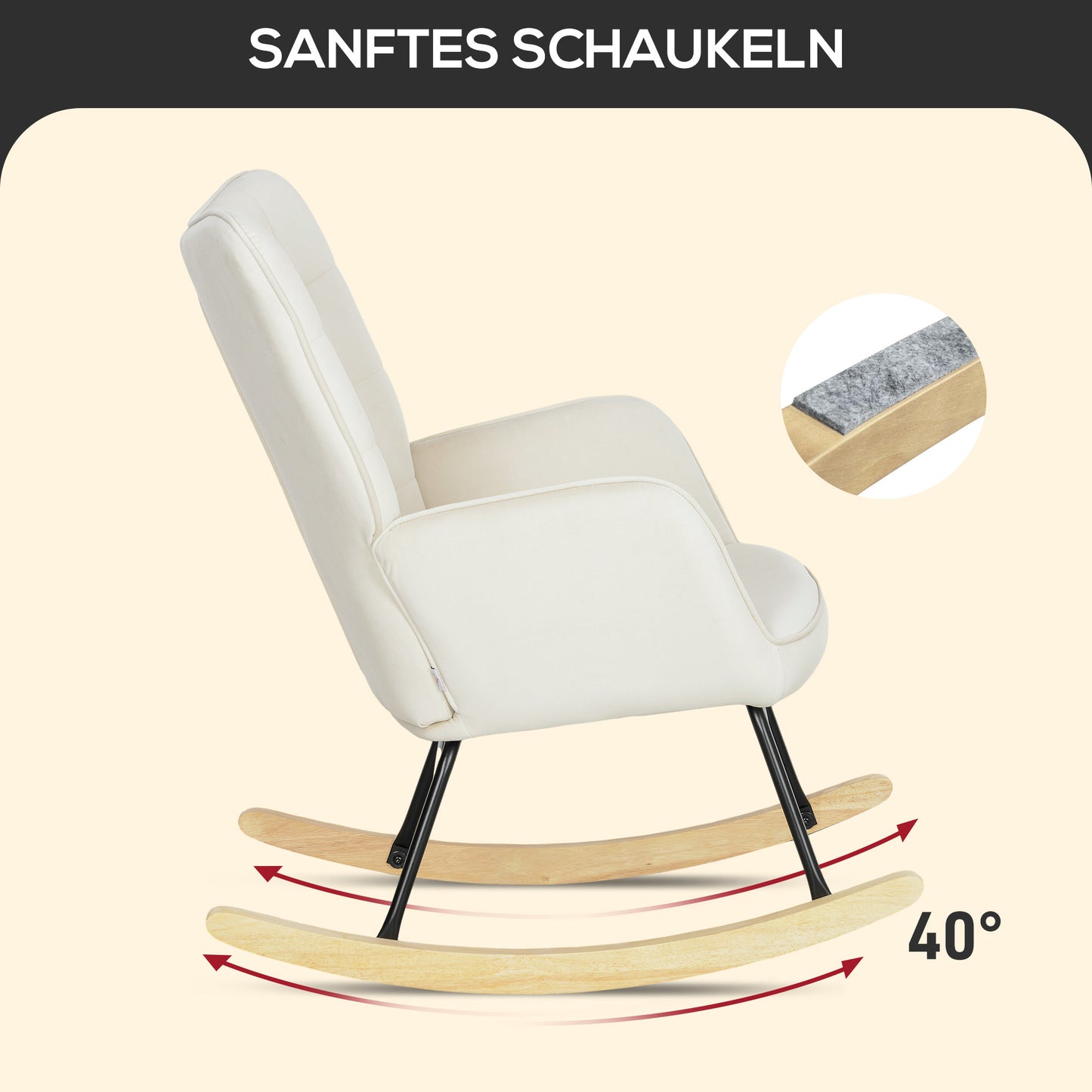 Schommelstoel – Schommelstoelstoel – Relaxstoel – Loungestoel – Fauteuil – Beige – Dikke Zachte Bekleding – Robuust Beukenhout & Stalen Frame