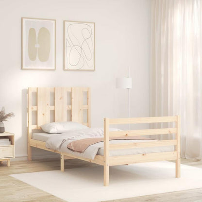 Single-Size Contemporary Wooden Bed Frame with Headboard - Solid & Removable Durable Wood, Easy Assembly, No Power Needed for Small Spaces, Bedroom Furniture, Minimalist Design, Natural Wood Finish