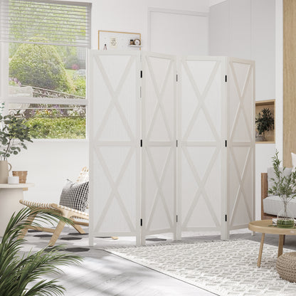 Kamerscherm – Room Divider – Ruimteverdeler – Scheidingswand – 4-Panels Scherm – Wit Paulowniahout – 182x170 cm – Inklapbaar en Stabiel