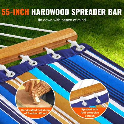 Dubbele Hangmat – Tweepersoons Hangmat – Hangmat Met Standaard – Buiten Hangmat – 207 Kg Draagvermogen – Stevige Stalen Standaard - QUORE