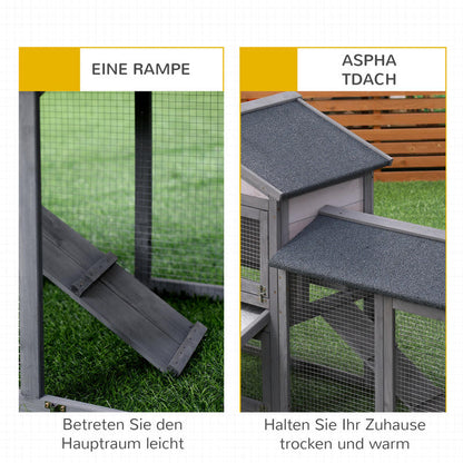 Outdoor Rabbit Hutch & Small Animal Cage with Free-Range Design, Spacious Pine Wood Construction, Ramp & Roof Access, Ventilation Mesh Walls & Predator-Proof Roof - Dark Gray 147x54x84cm for Guinea Pigs, Chinchillas, Hamsters