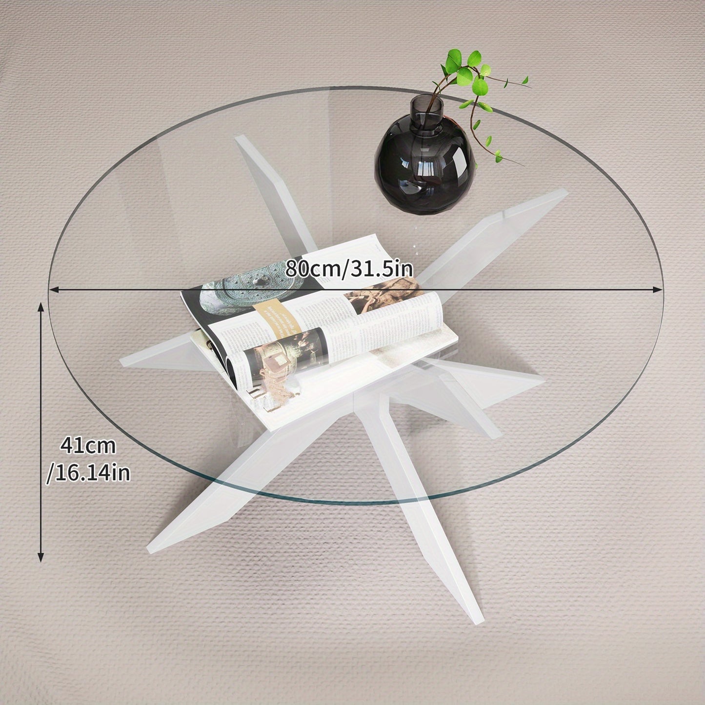 Ronde Salontafel – Koffietafel – Woonkamertafel – Bijzettafel – Glazen Tafel – Transparant Gehard Glas – Massief Houten Poten – 80x80x41 cm – Modern Minimalistisch Design