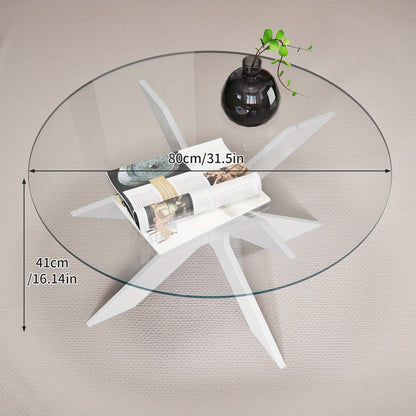 Ronde Salontafel – Koffietafel – Woonkamertafel – Bijzettafel – Glazen Tafel – Transparant Gehard Glas – Massief Houten Poten – 80x80x41 cm – Modern Minimalistisch Design