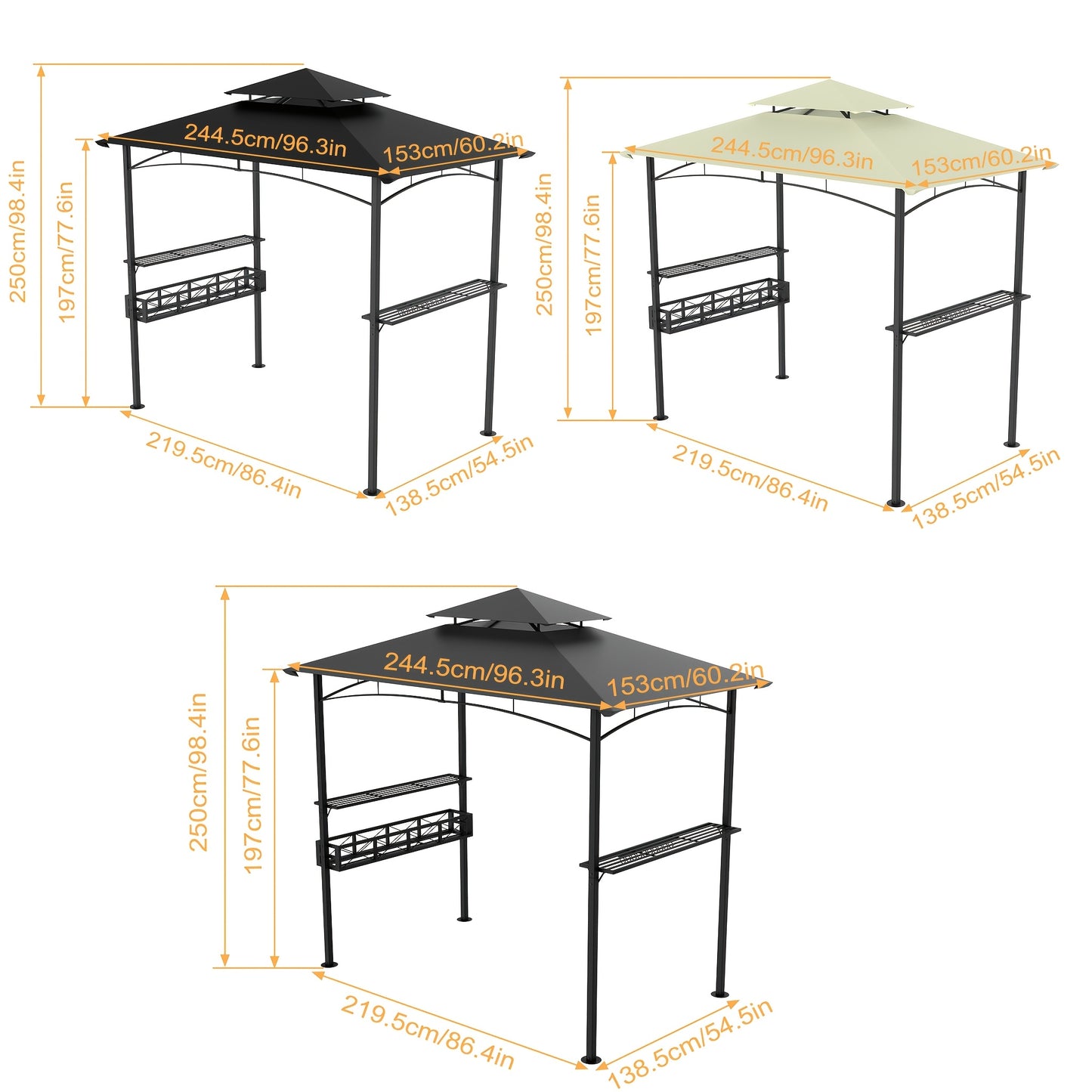 Partytent Paviljoen – Tuinkamer – Schaduwdoek – Terrastent – Overkapping – Ruim 245x153x250 cm – Stevig Metalen Frame & Waterbestendig Polyester Dak – Beige